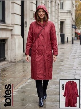 ♥️ Totes Women's Red Hooded Raincoat Size 12